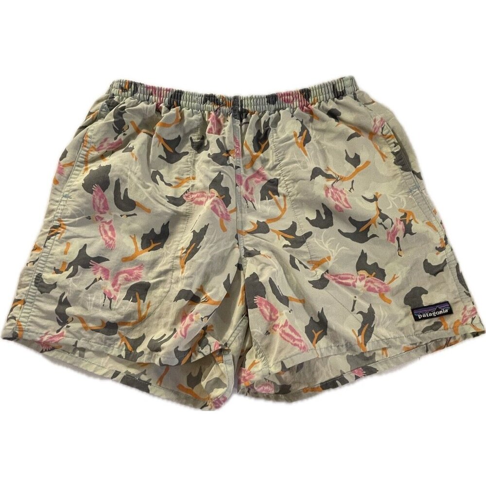 Patagonia Baggies Swim Trunks Mens Large Gray Spoonbills Big Sky All Over Print